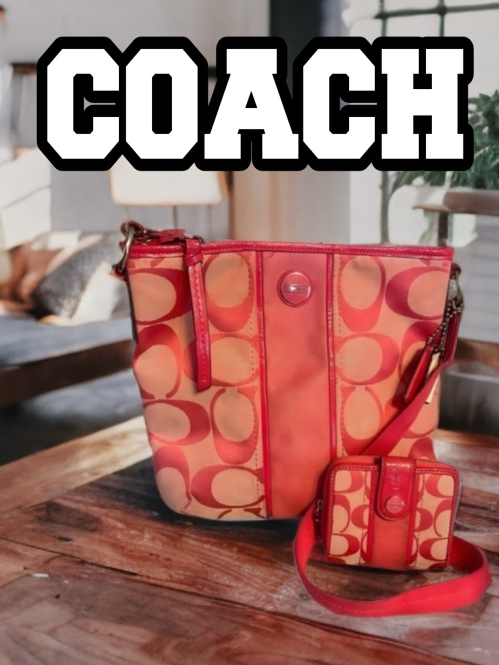 Coach Signature Pink Stripe Canvas Bag with matching Wallet in 💞EUC💞